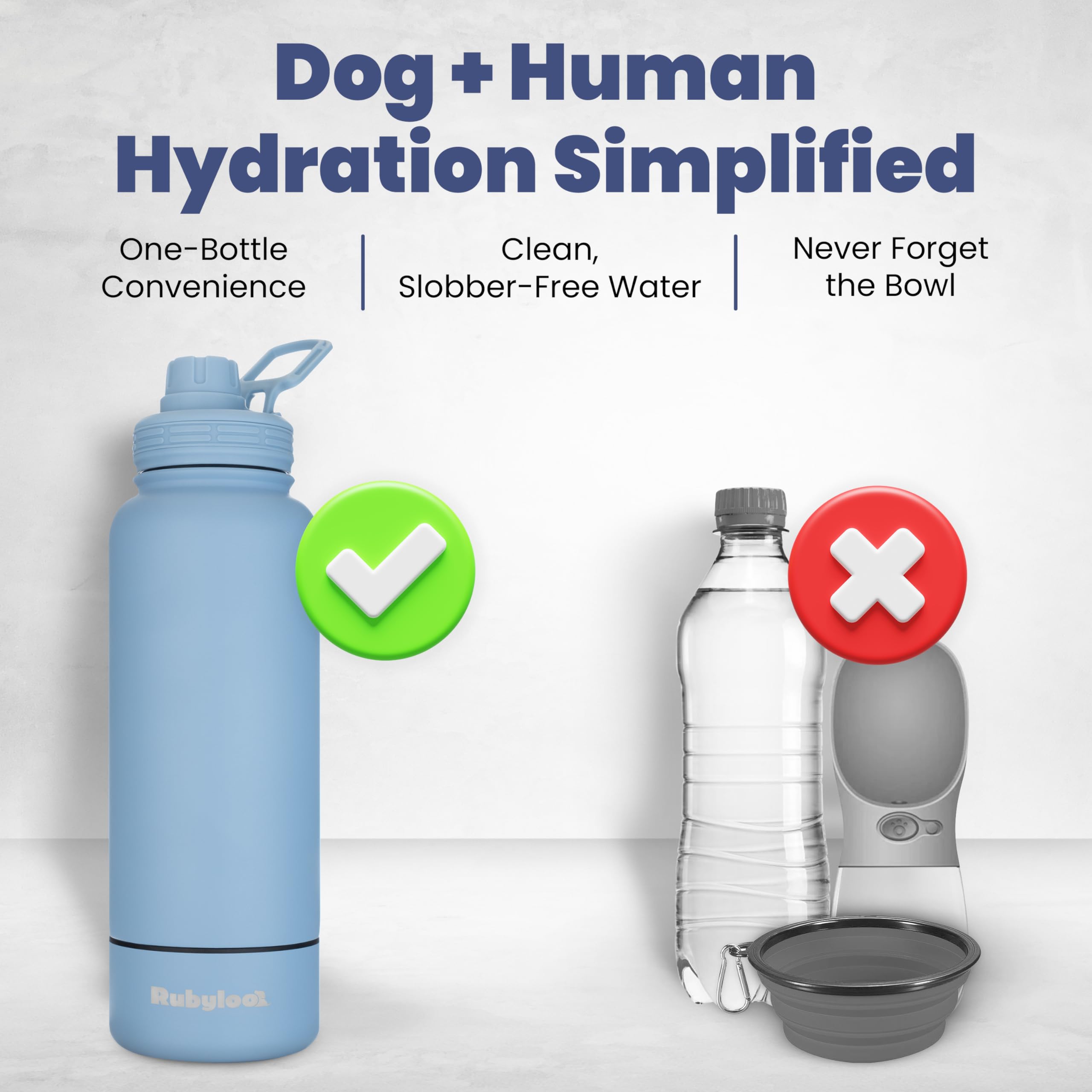 RubyLoo detachable 8oz dog bowl provides quick hydration for pets during walks.