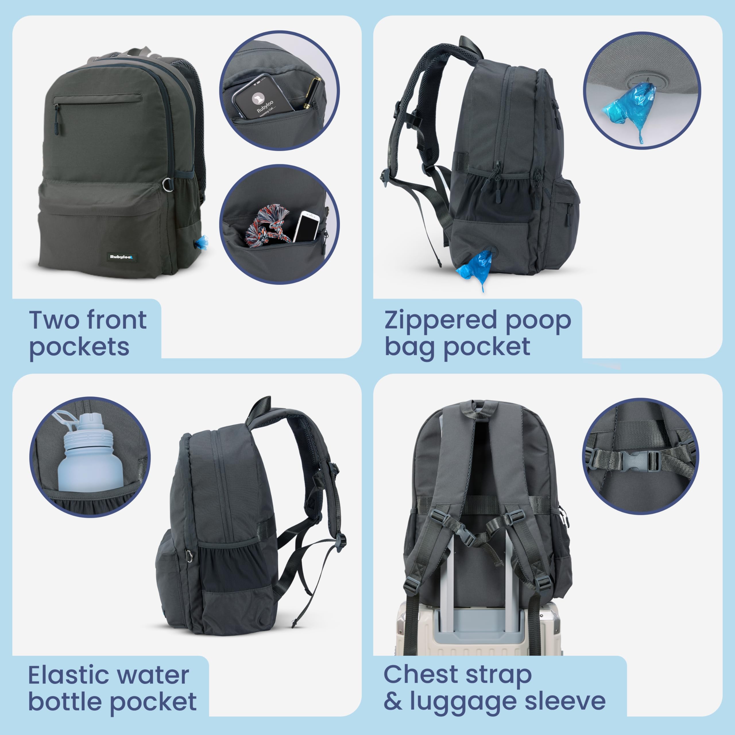 Rubyloo dog travel bag water-resistant fabric for durability.
