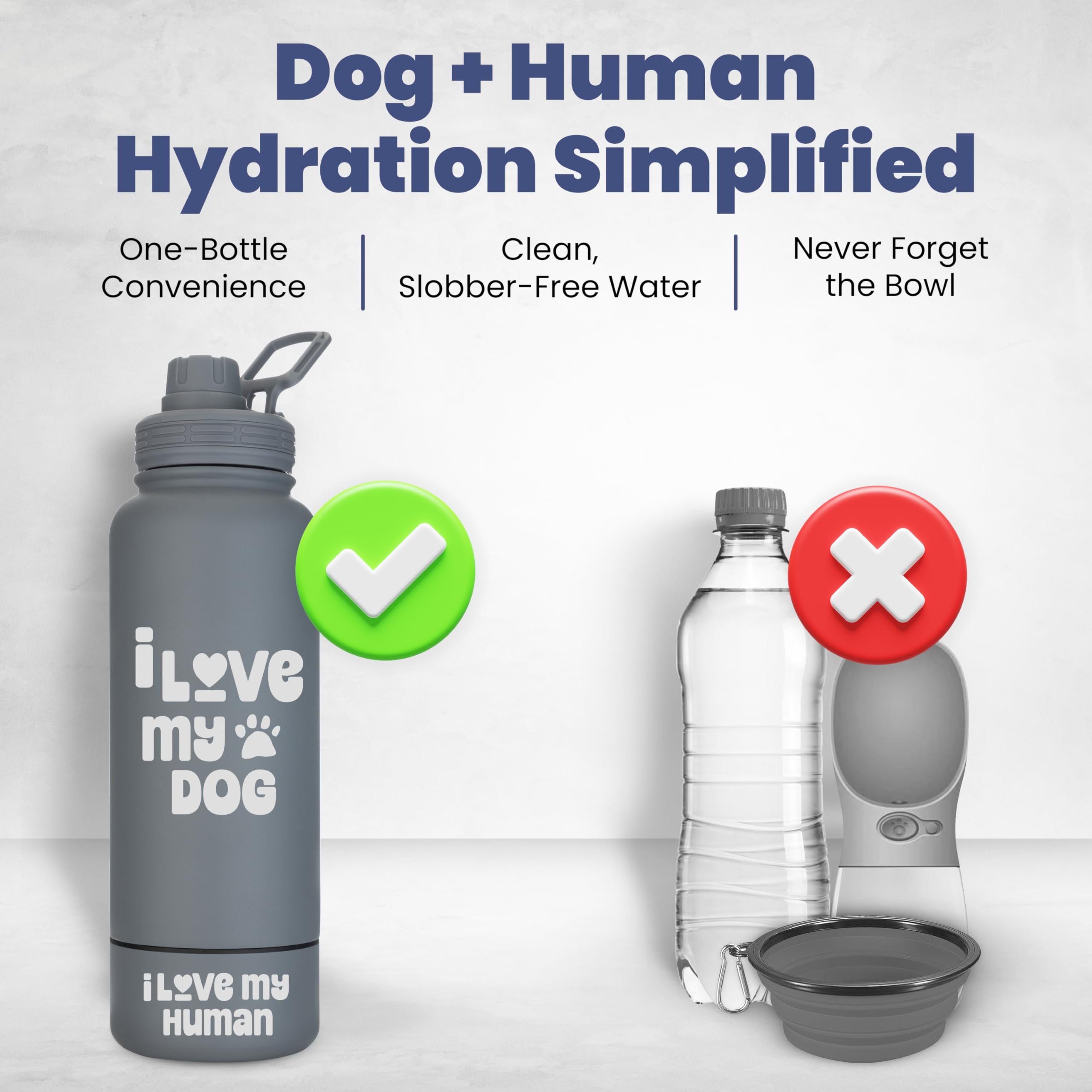 Rubyloo dog water bottle with 8 oz bottom bowl, detach for easy pup drinking
