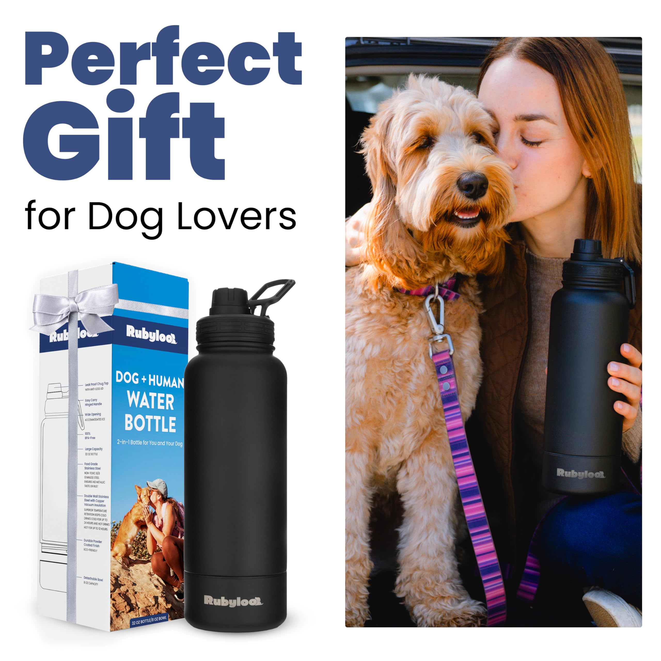 Rubyloo powder-coated BPA-free stainless steel bottle for daily adventures.