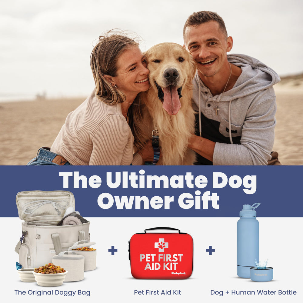 Rubyloo gift-ready packaging shown as a practical dog travel gift.