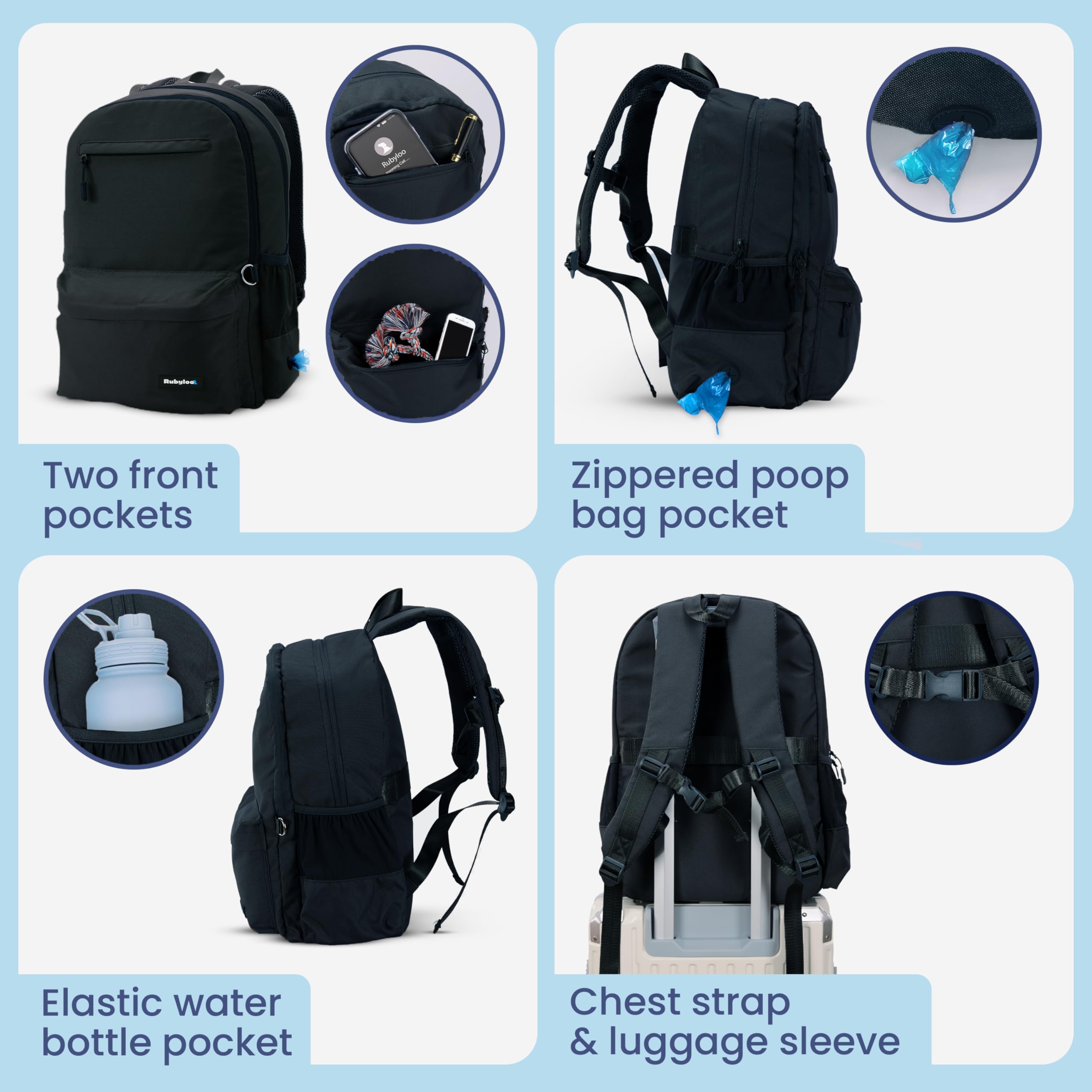 Rubyloo quick-access poop bag dispenser supports mess-free moments.