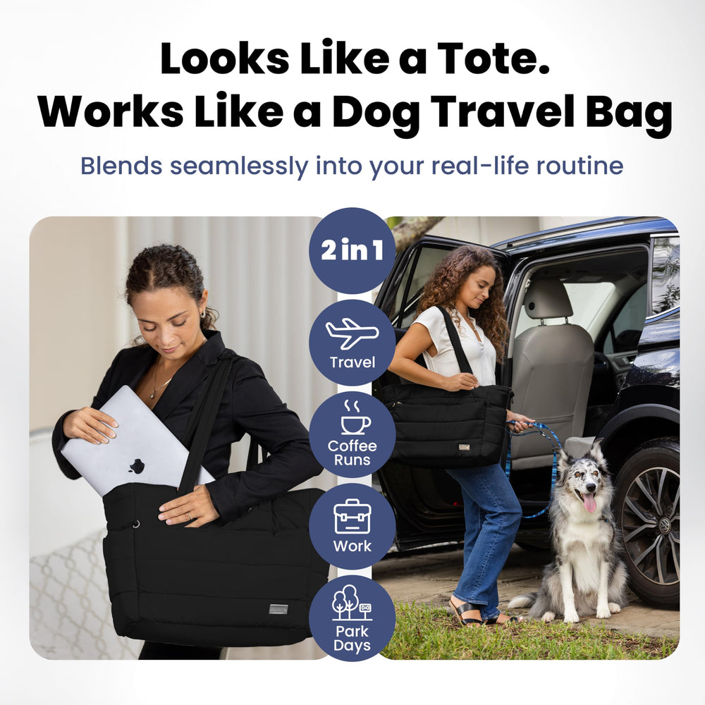 Rubyloo Puffer Dog Travel Bag with bowls included for easy pet meals on the go