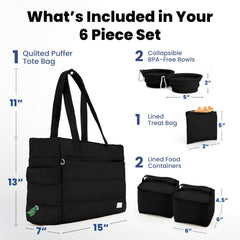 Rubyloo Puffer Dog Travel Bag with food containers for organized meals and treats