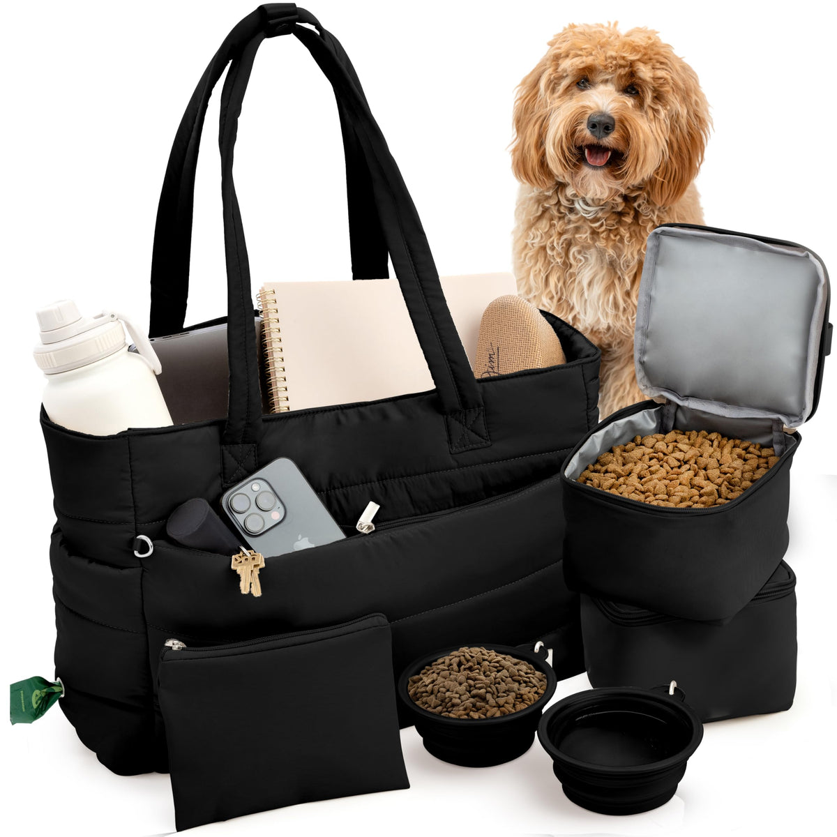 Rubyloo Puffer Dog Travel Bag front view, stylish daily tote for dog moms on the go