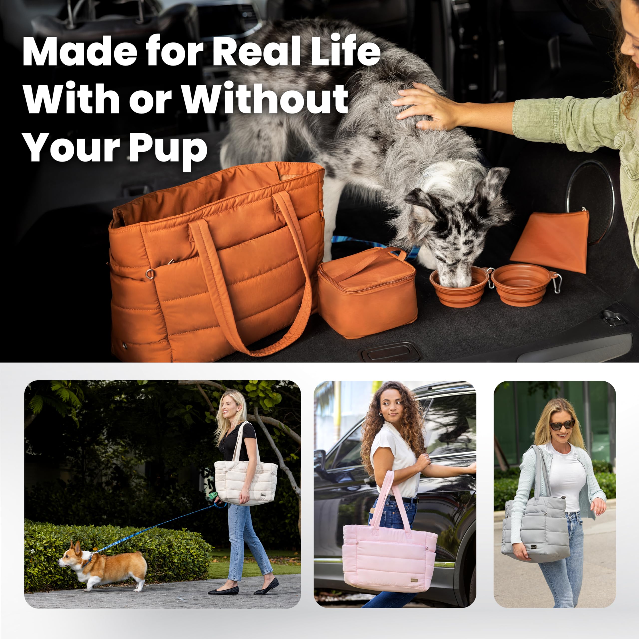 Rubyloo Puffer Dog Travel Bag interior with nine pockets for quick access.