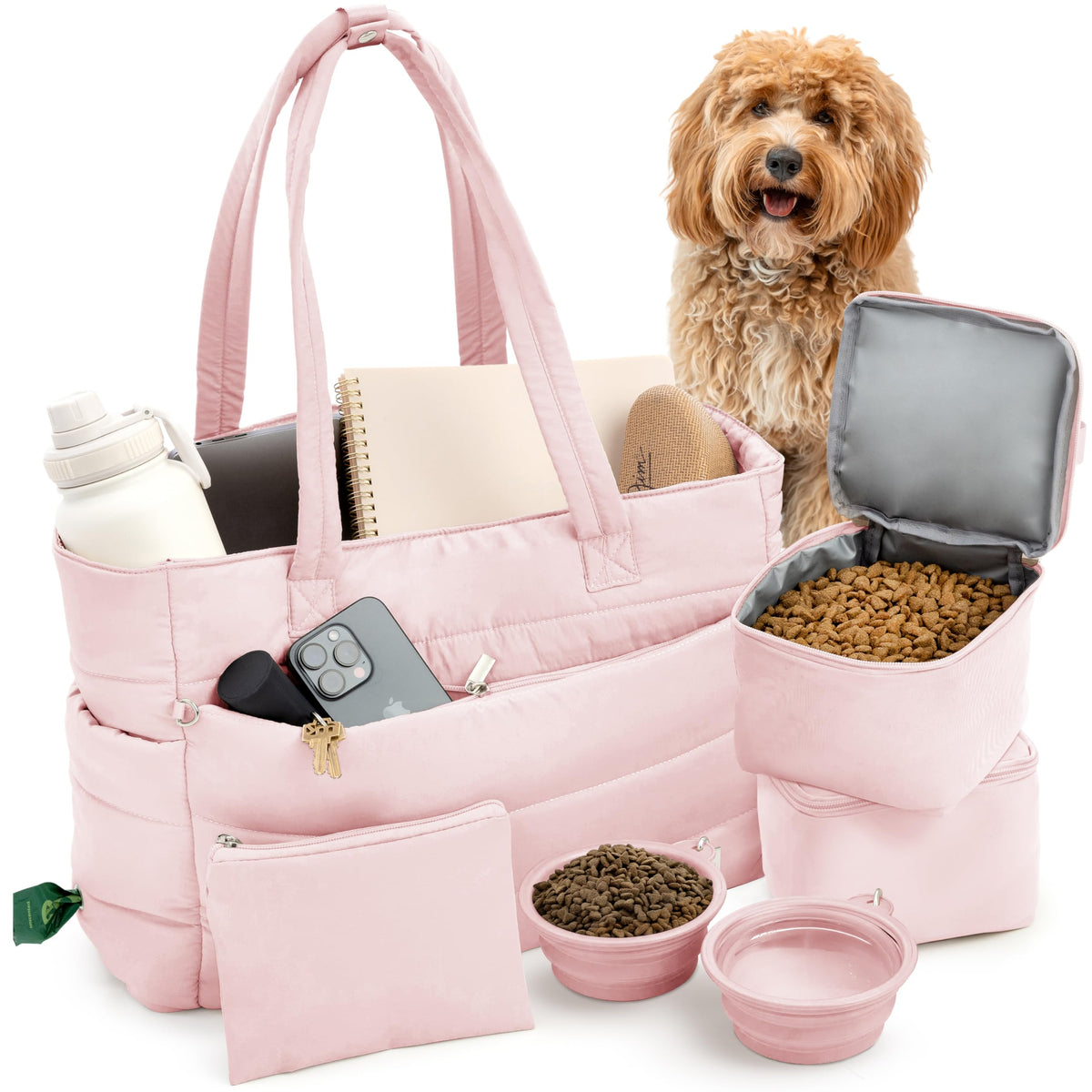 Rubyloo Puffer Dog Travel Bag interior pockets for organized essentials.