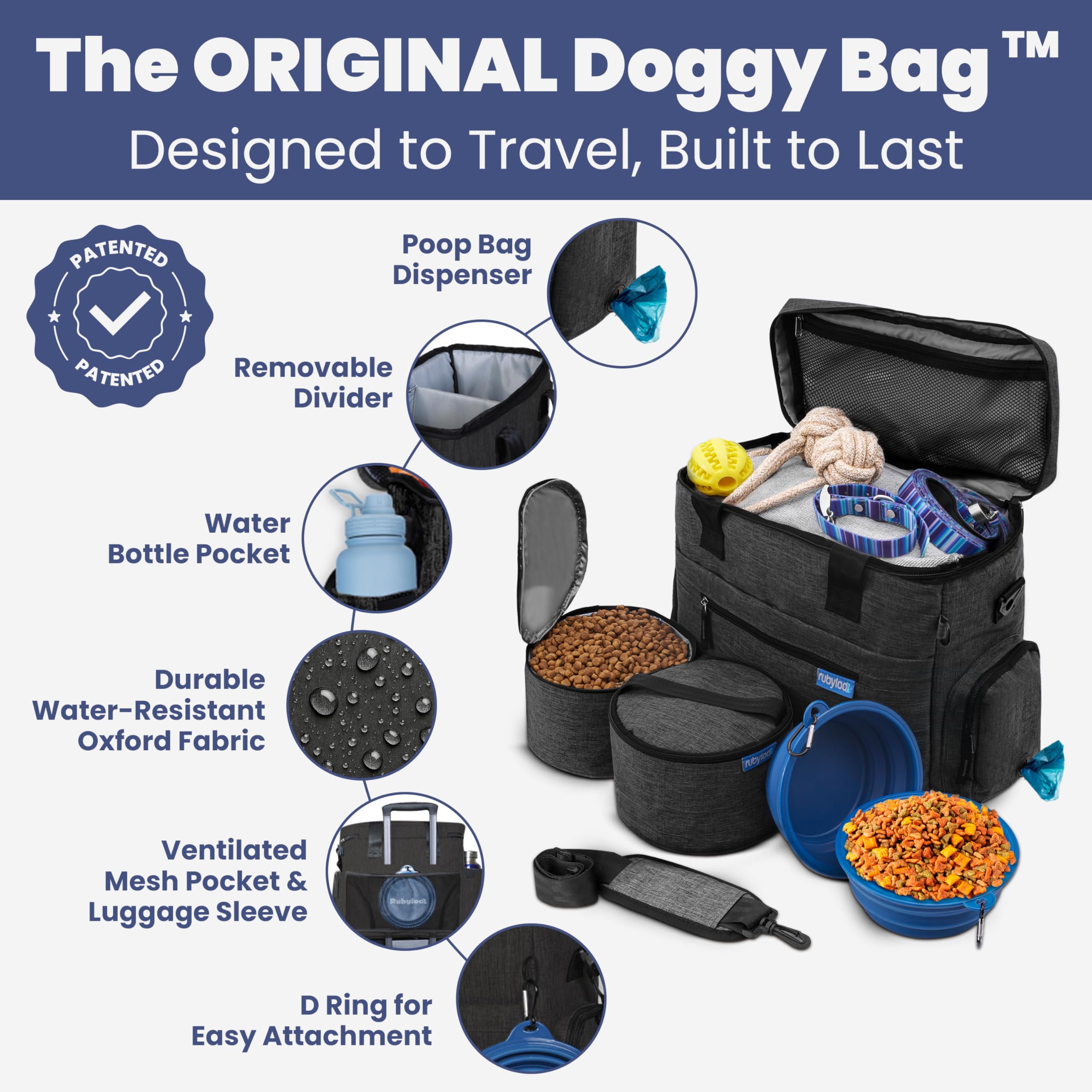 Rubyloo two BPA-free collapsible bowls for convenient, mess-free pet meals.