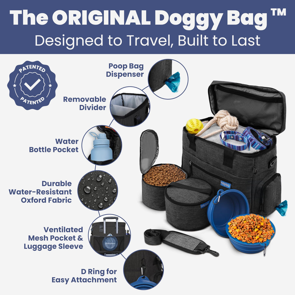 Rubyloo two BPA-free collapsible bowls for convenient, mess-free pet meals.