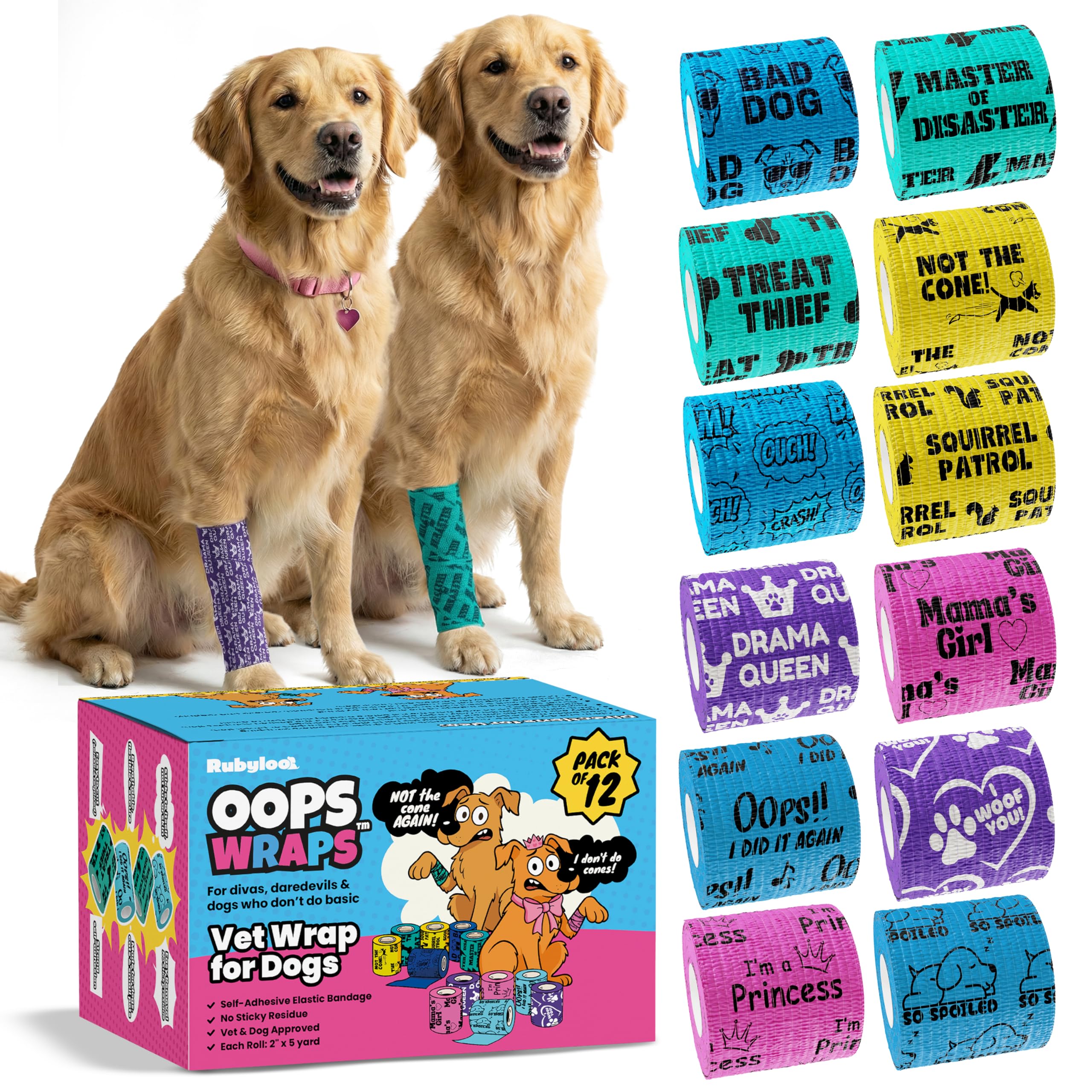 Rubyloo Vet Wrap bandage 2in dog wrap with self-adhesive support.