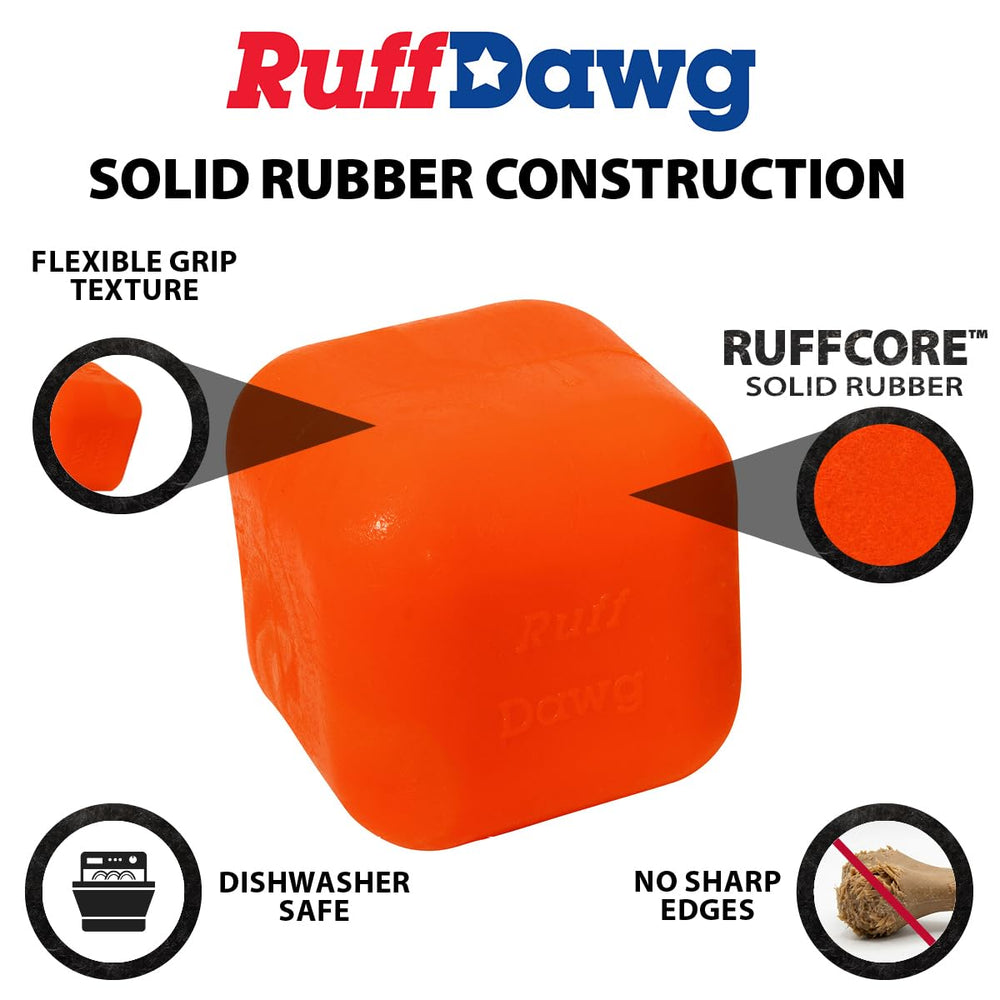 Ruff Dawg Cube uses BPA-free, latex-free rubber for safe play.