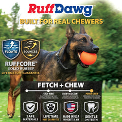 Ruff Dawg heavy-duty rubber ball for powerful chewers and long-lasting fetch.