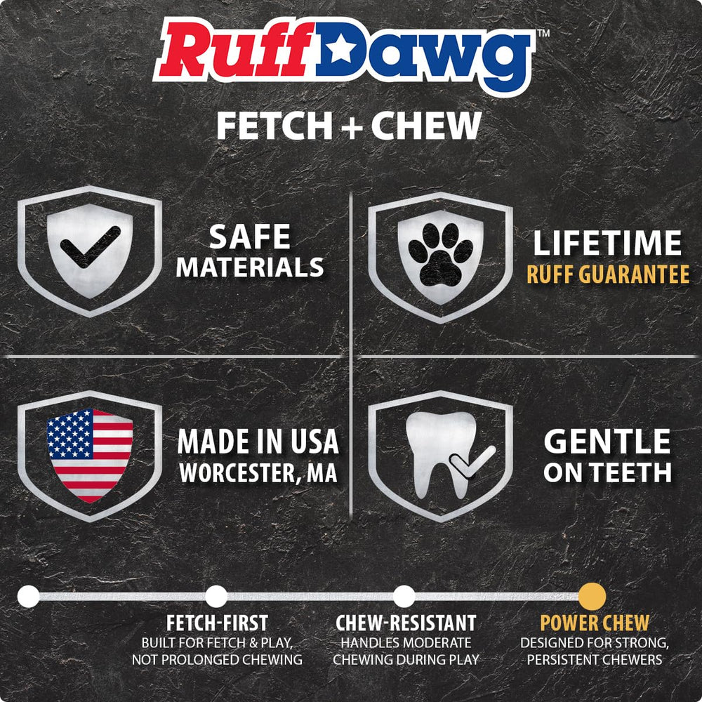Ruff Dawg made-in-USA ball; proudly crafted in the USA with safe materials.