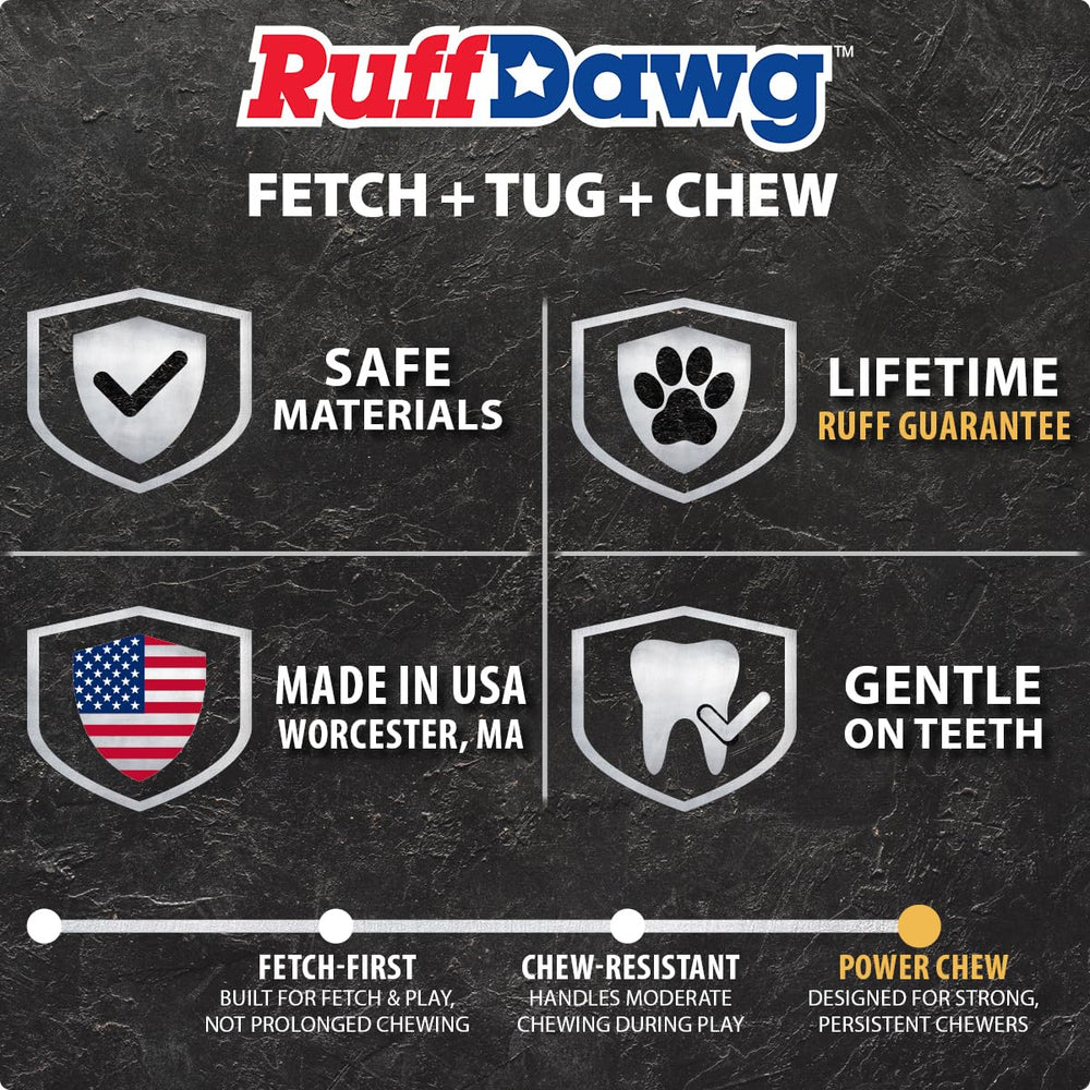 Ruff Dawg Solid rubber construction supports extended chewing sessions.