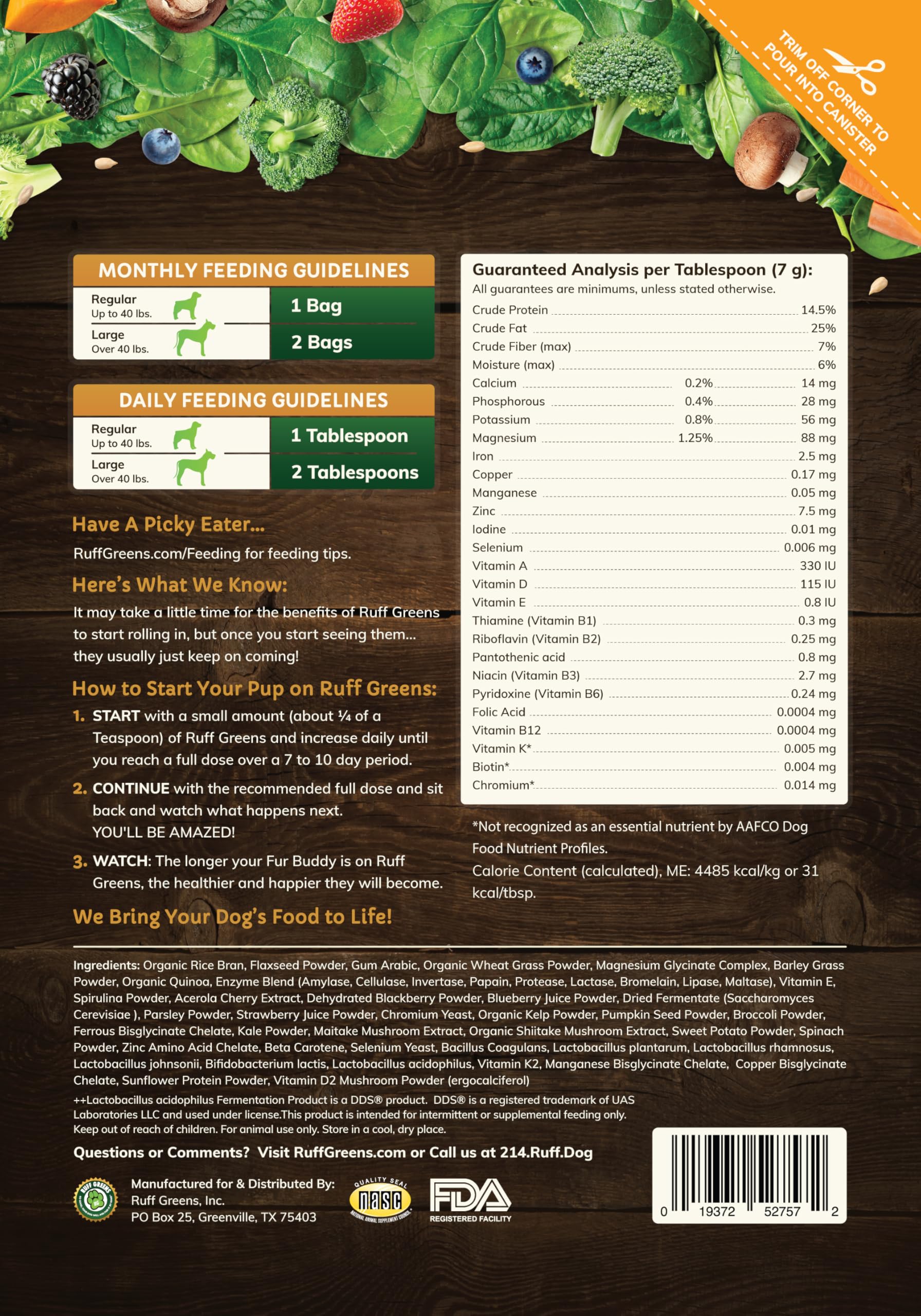 Ruff Greens meal topper sprinkle on dog food for added vitamins