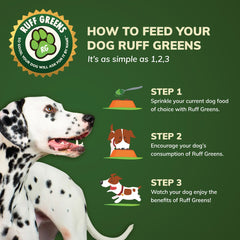 Ruff Greens probiotic powder jar highlights gut health benefits