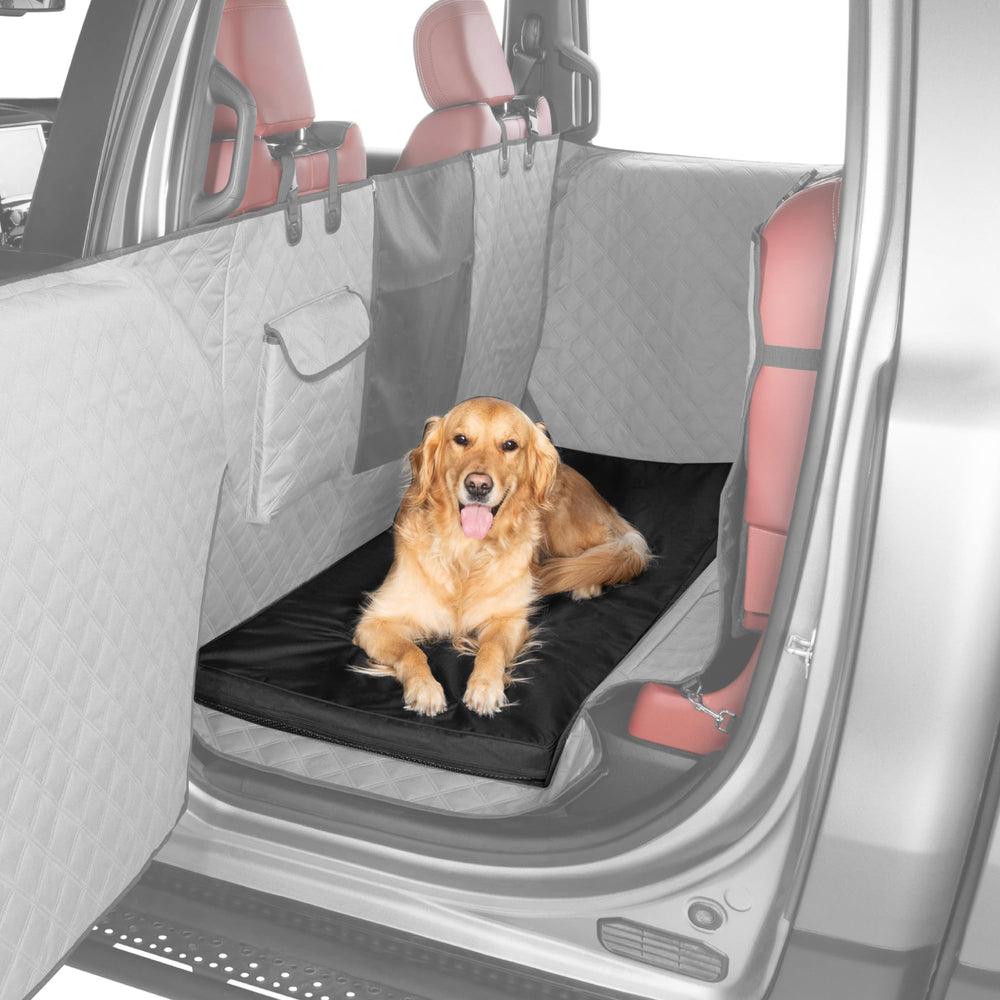 Ruff Liners XL back-seat bed cushion provides plush comfort for large dogs on car trips.