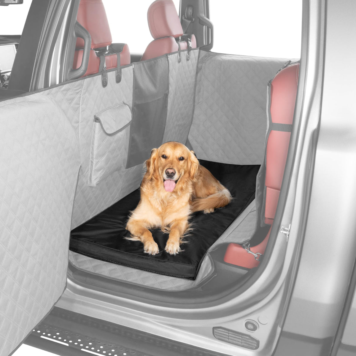 Ruff Liners XL back-seat bed cushion provides plush comfort for large dogs on car trips.