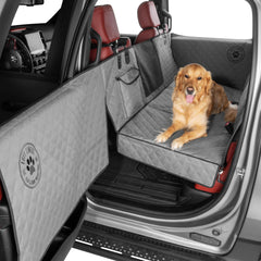 Ruff Liners XL back-seat extender shows a flat bridge setup for roomy travel.