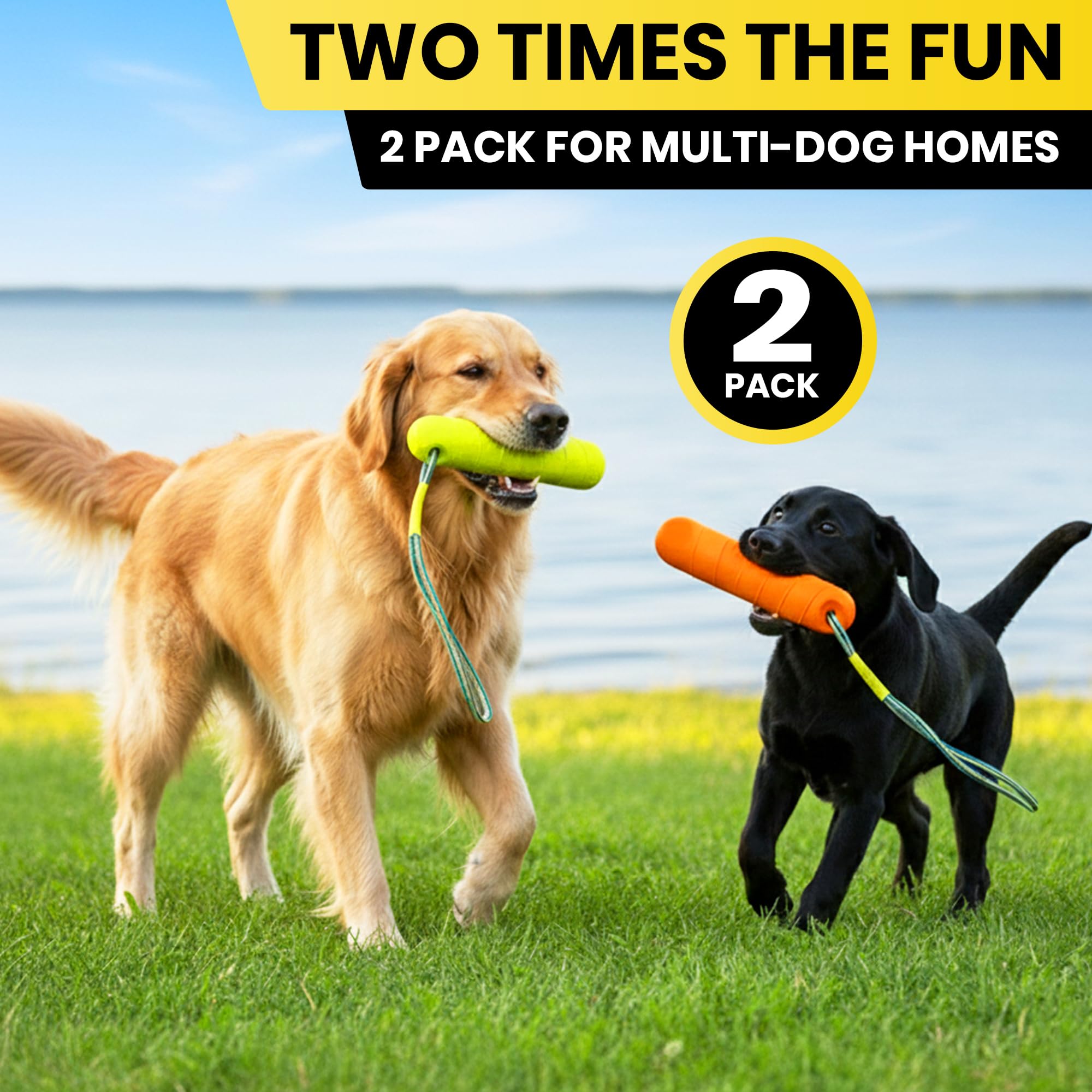 Ruffify bright orange and green toy improves visibility on land and water