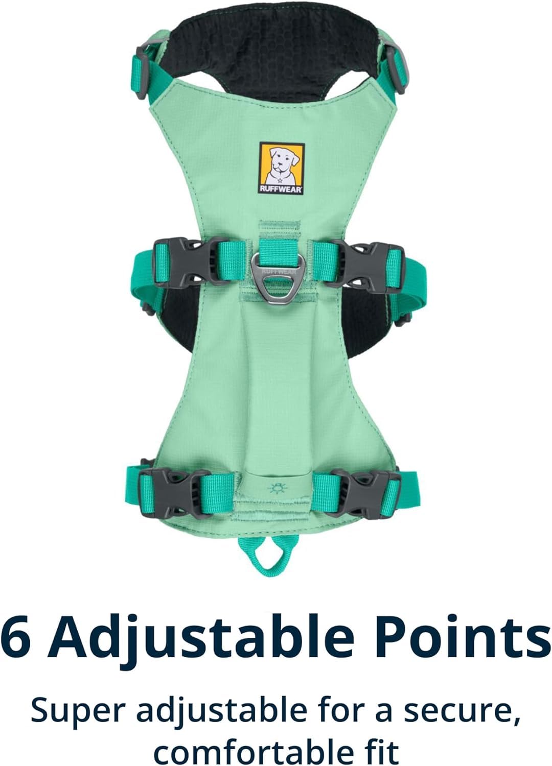 Ruffwear Flagline adjustment-points illustrate six-point fit for breeds
