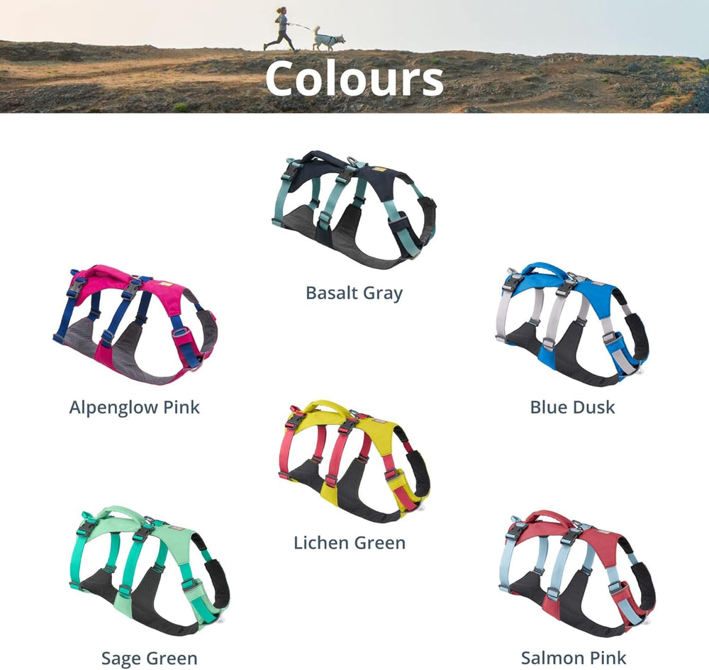 Ruffwear Flagline in-use on trail shows movement and control