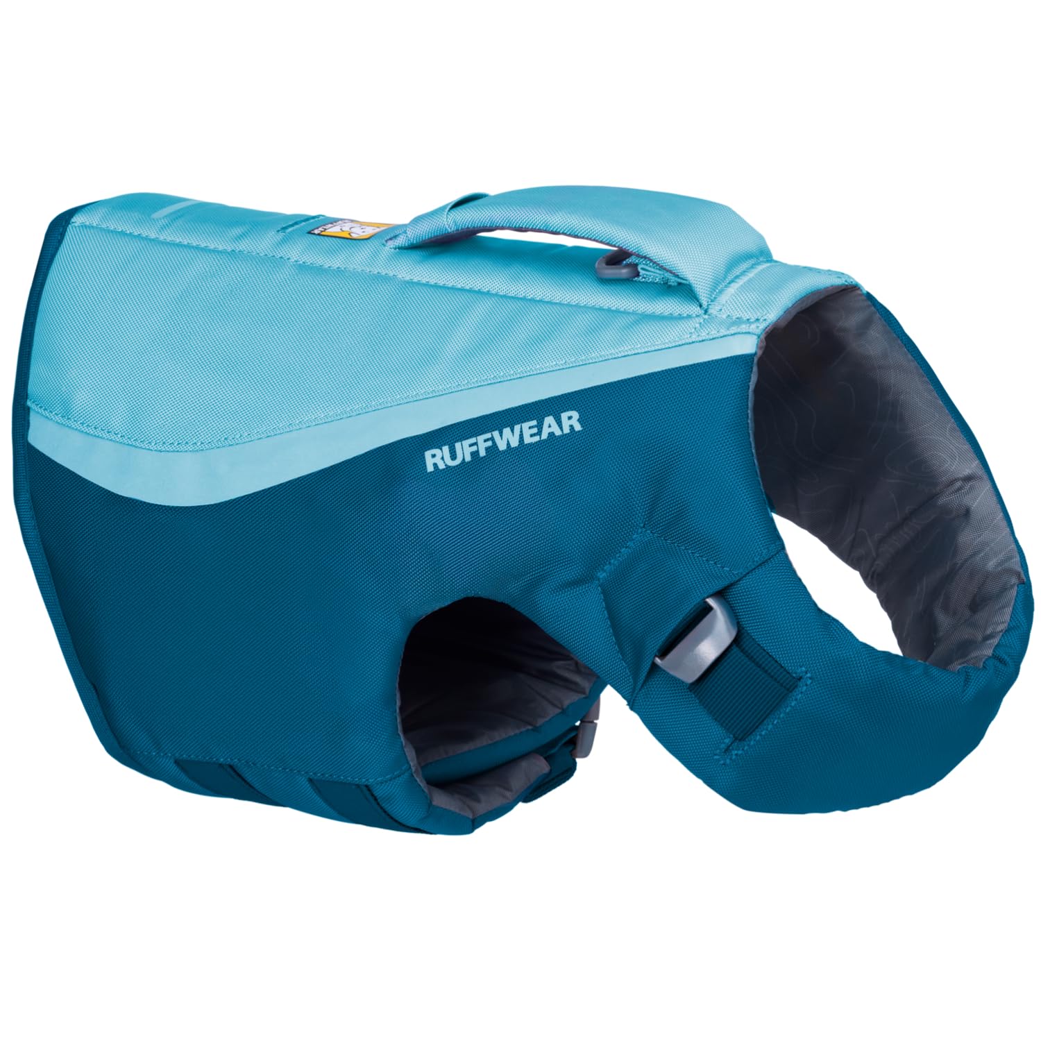 Ruffwear Float Coat close-up showing buoyant panels for confident swimming.
