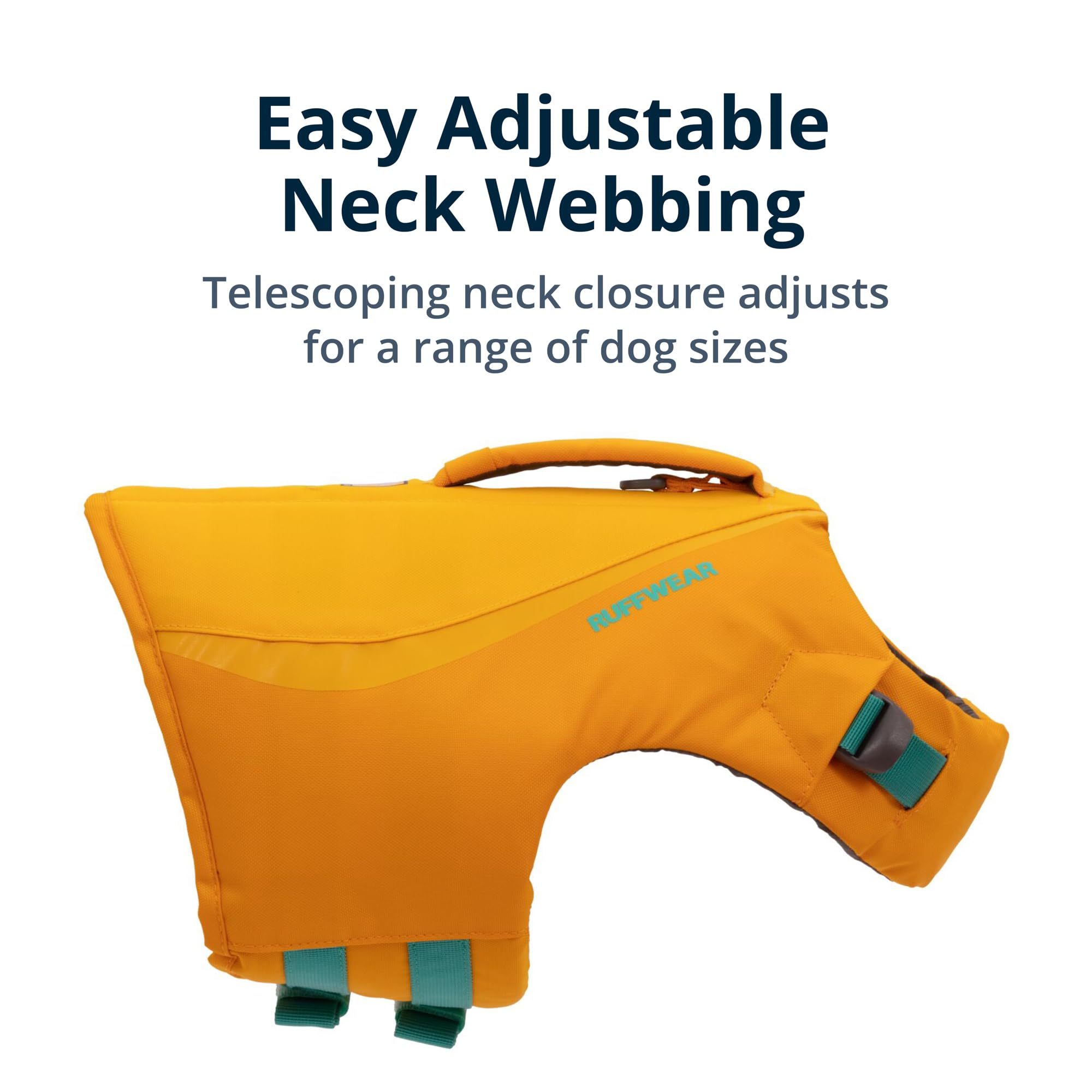 Ruffwear Float Coat Wave Orange Medium - showcasing secure fit across breeds.
