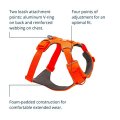 Ruffwear Front Range harness foam padding on chest for comfortable all-day wear.