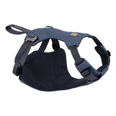 Ruffwear Load Up harness with metal hardware for secure road-tripping restraint.