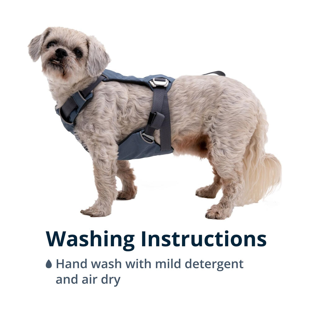 Ruffwear Load Up harness fits seats via universal belt loop.