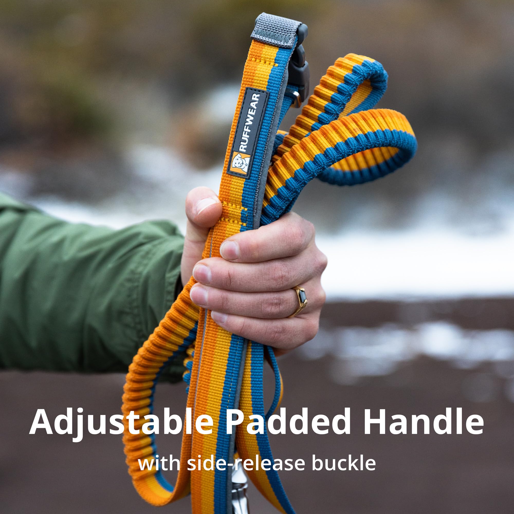 Waist-worn or handheld use demonstrated on Ruffwear Roamer Leash