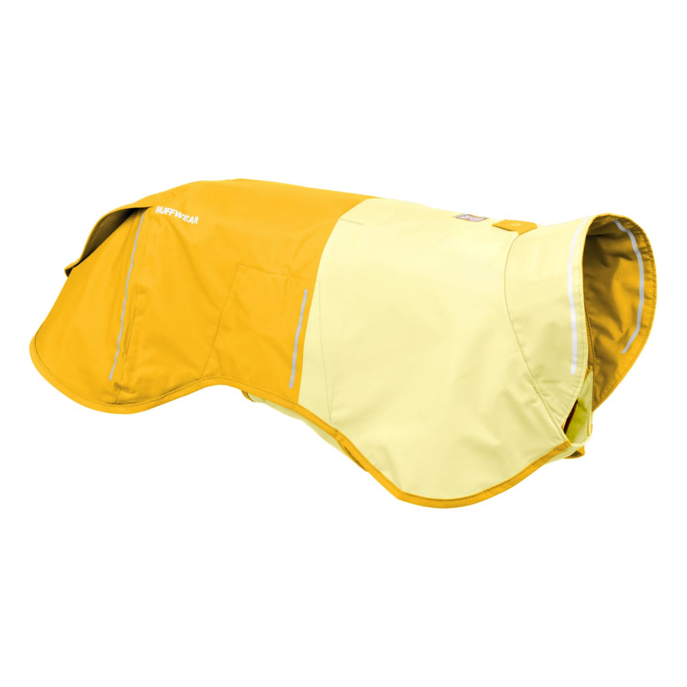 Ruffwear Sun Shower raincoat front view shows lightweight waterproof protection for wet dog adventures.
