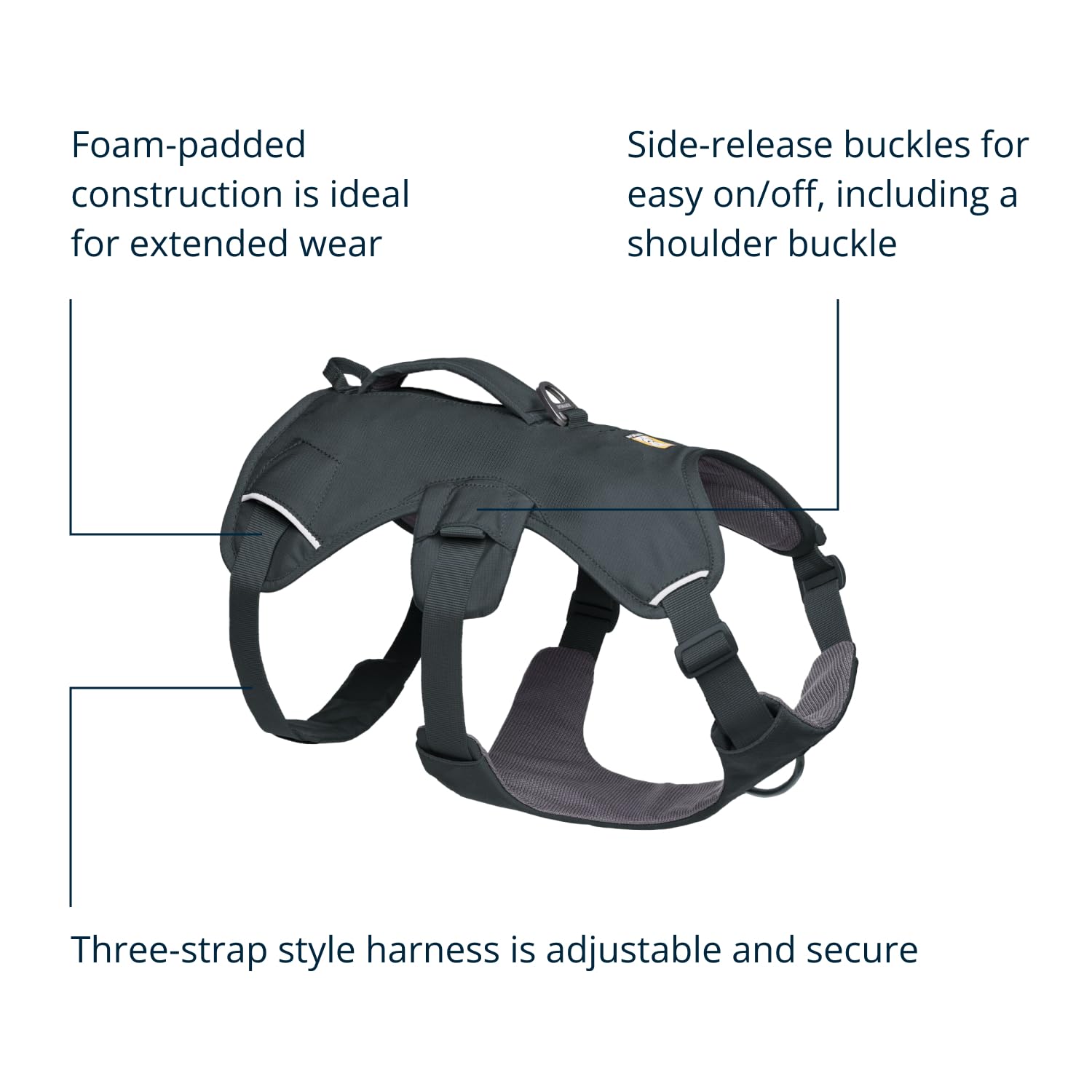 Triple leash clip in points provide flexible control during training or hiking.