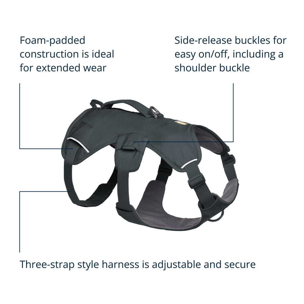 Triple leash clip in points provide flexible control during training or hiking.