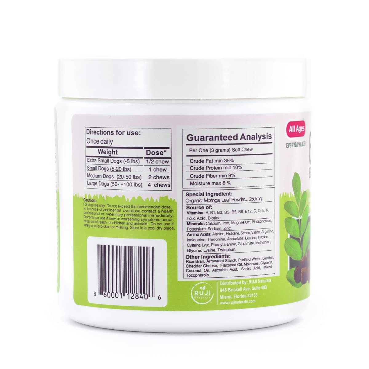 Ruji Naturals organic moringa dog treat close-up emphasizing nutrient rich leaves