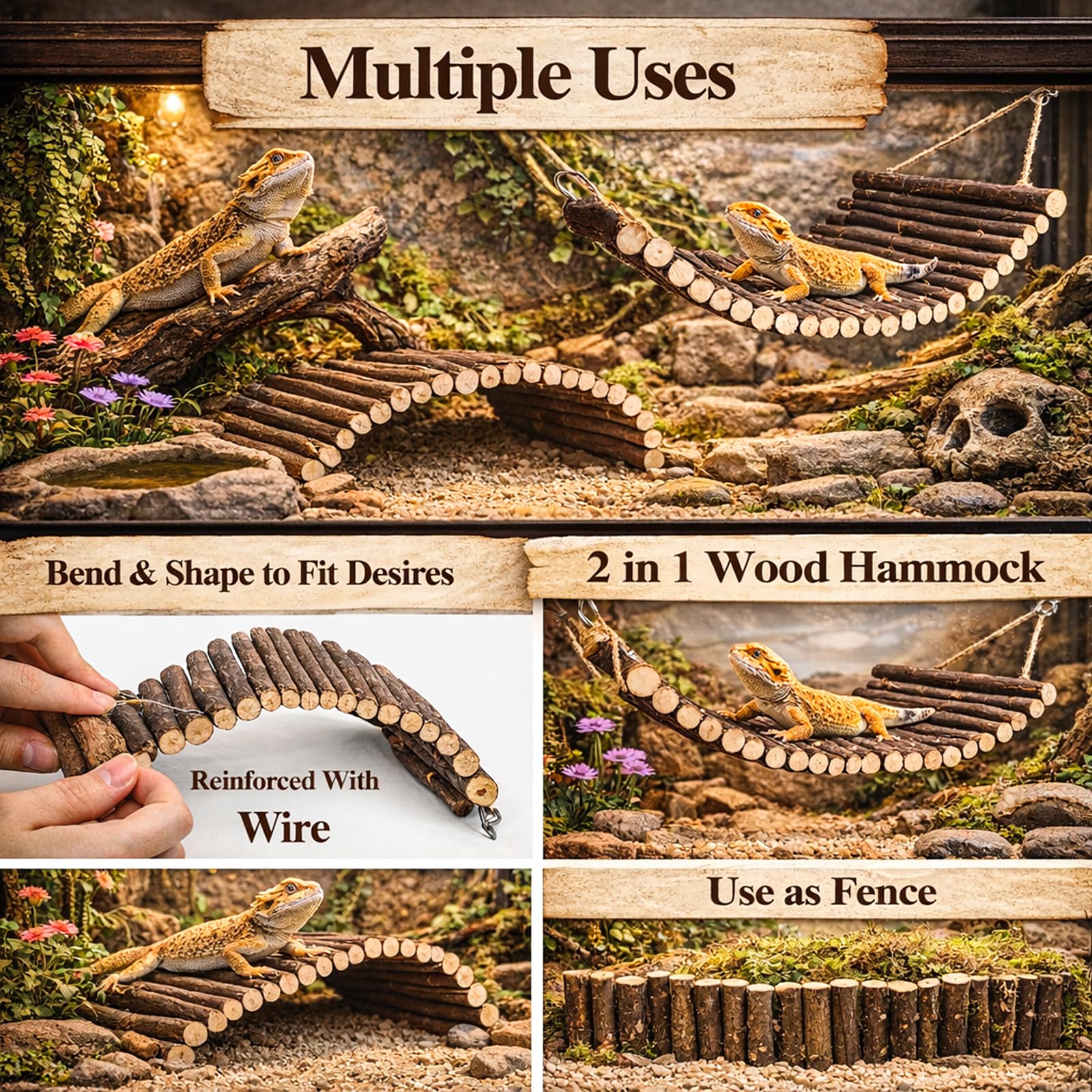 RUNANIA wooden bridge for climbing in reptile enclosure