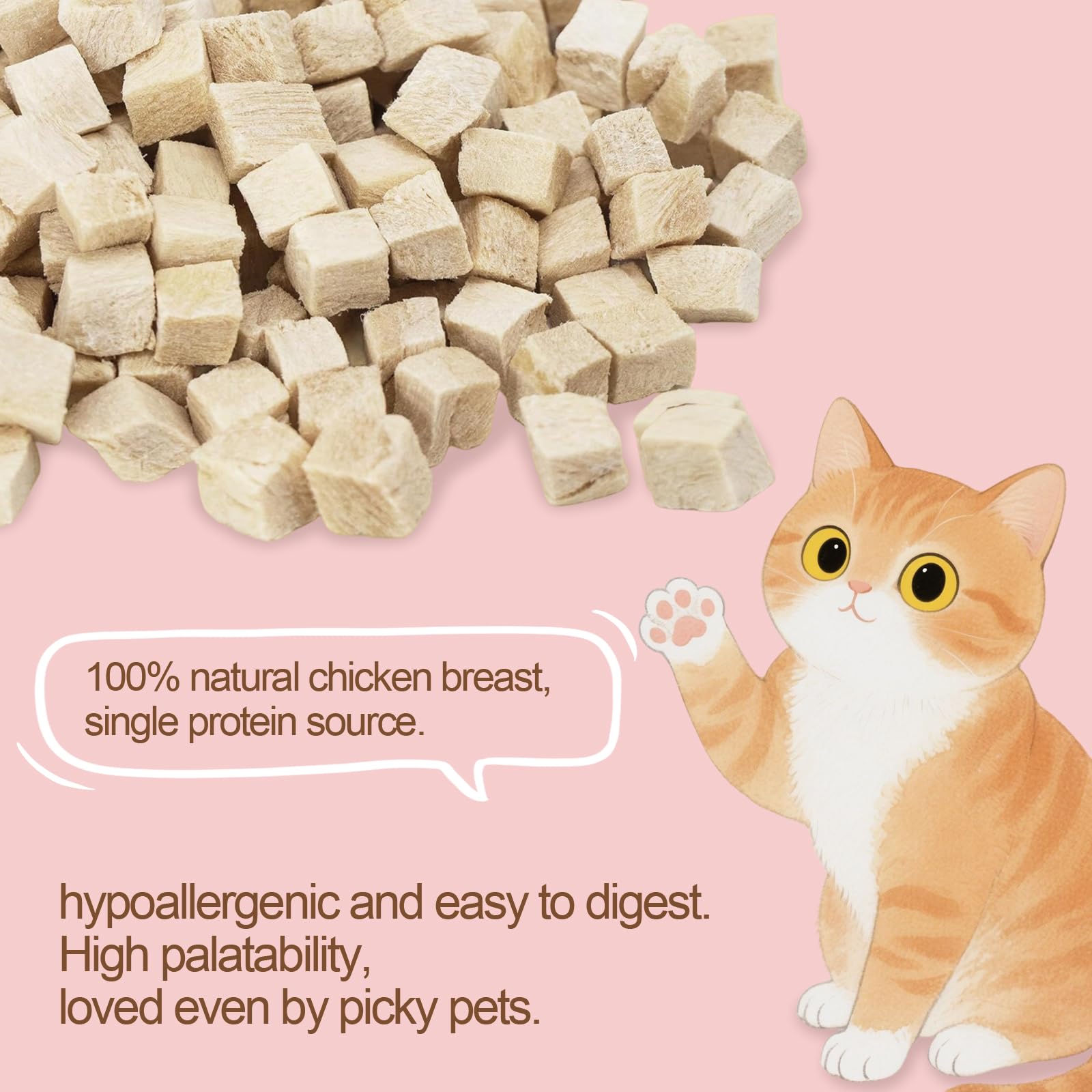 Runcaidamai freeze-dried chicken treats; gluten-free, grain-free snack for sensitive stomachs.