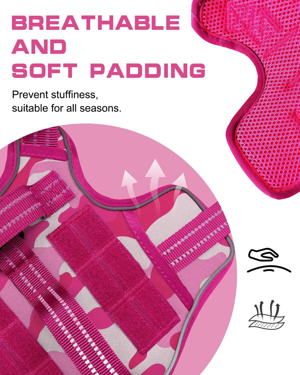 RunFido quick-release buckles simplify putting harness on and off.