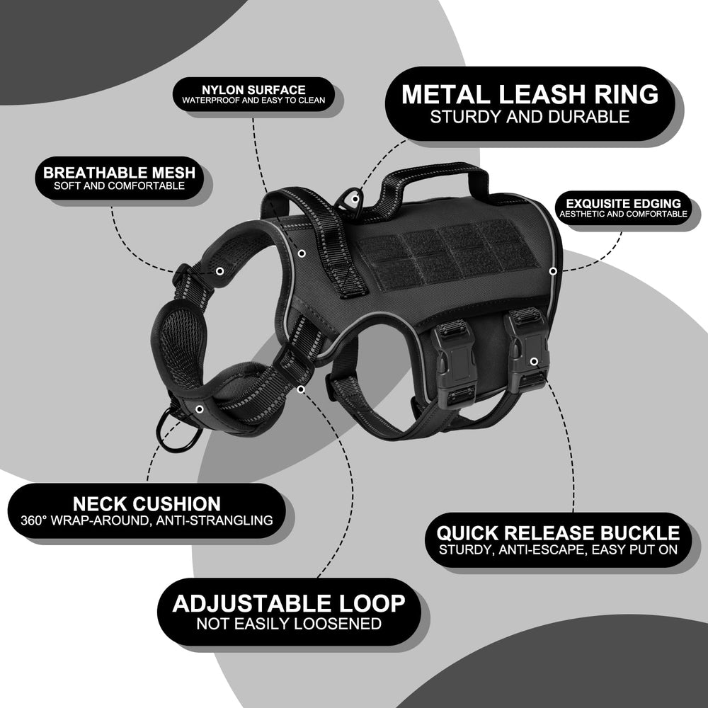 RunFido tactical dog harness medium rear leash ring for casual walks