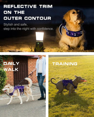RunFido reflective stitching increases nighttime visibility for safety.