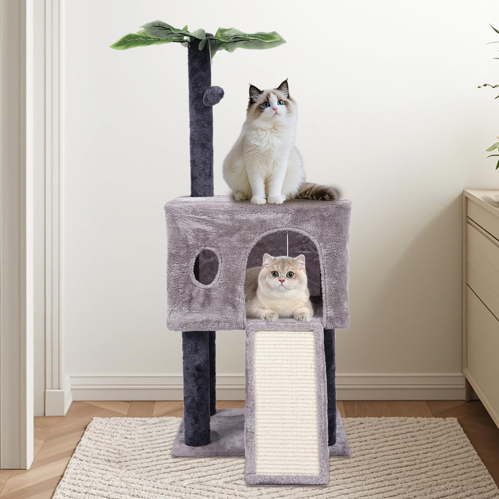 Runske 41-inch cat tree scratching panel protects furniture and encourages scratching.
