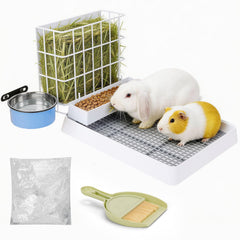 Runtai Haapstord 3-in-1 rabbit hay feeder in a tidy cage setup for easy access