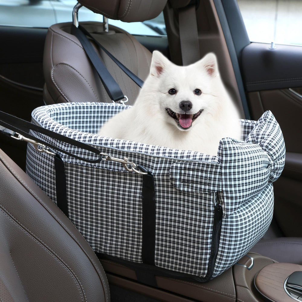 RUONARIER center console bed in use, keeping dog elevated and calm.