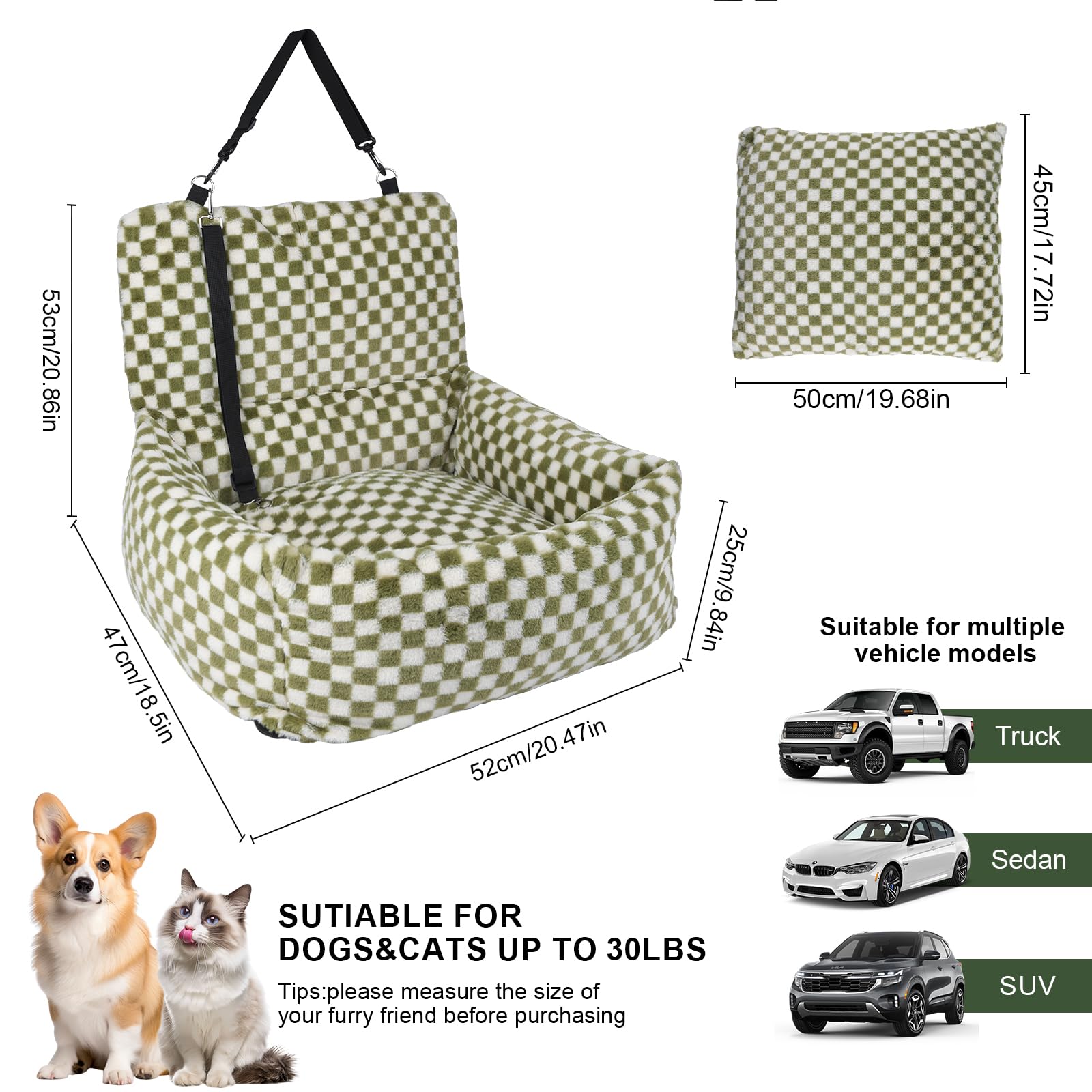 RUONARIER dog car seat with three safety belts for secure positioning