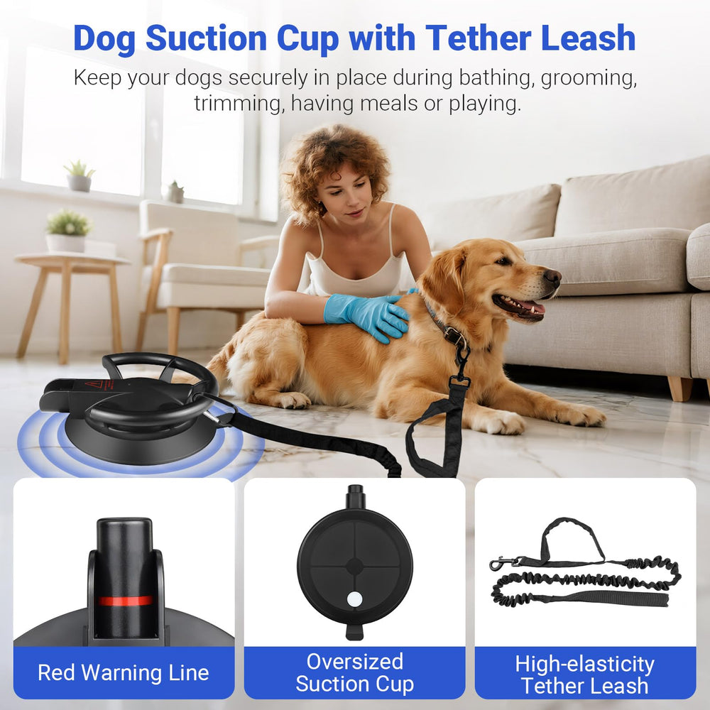 Ruppence adjustable suction height helps position pets easily during grooming sessions.