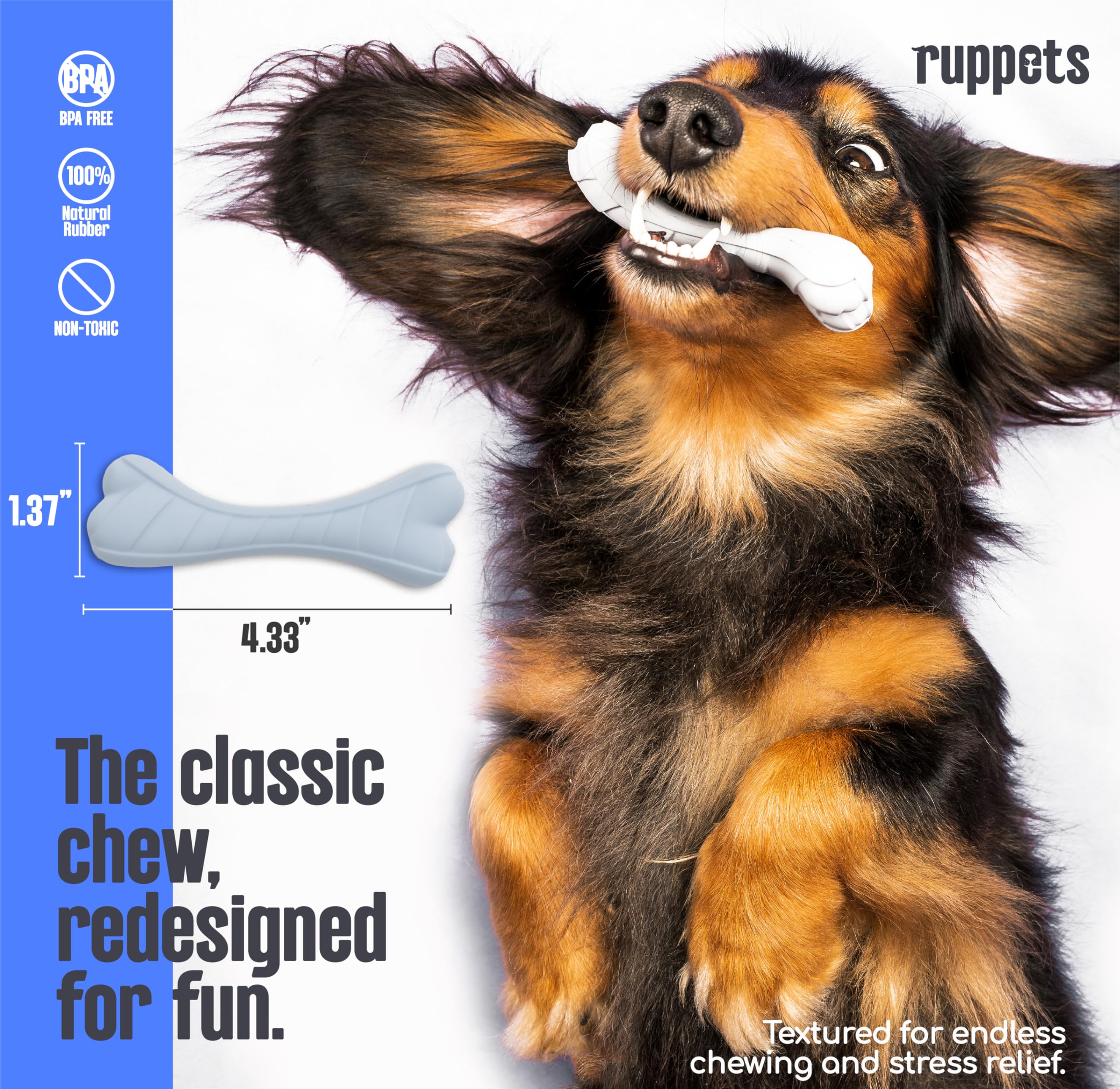 Ruppets dental-textured grooves close-up on a bone surface for gentle chewing.