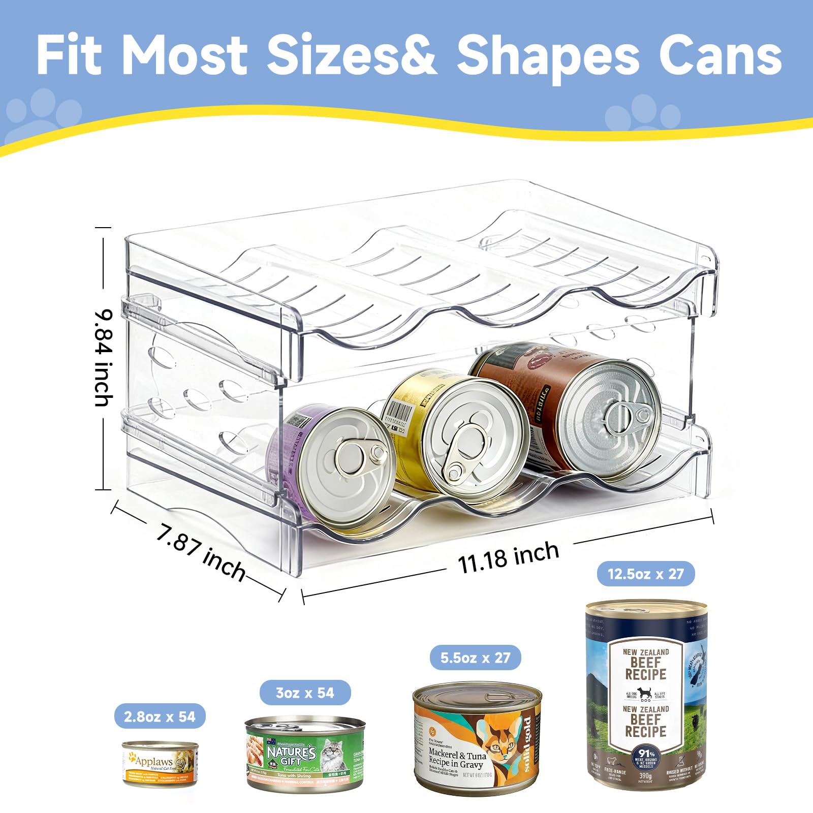 Rvelidode 2-layer organizer shows stacked cans from the side