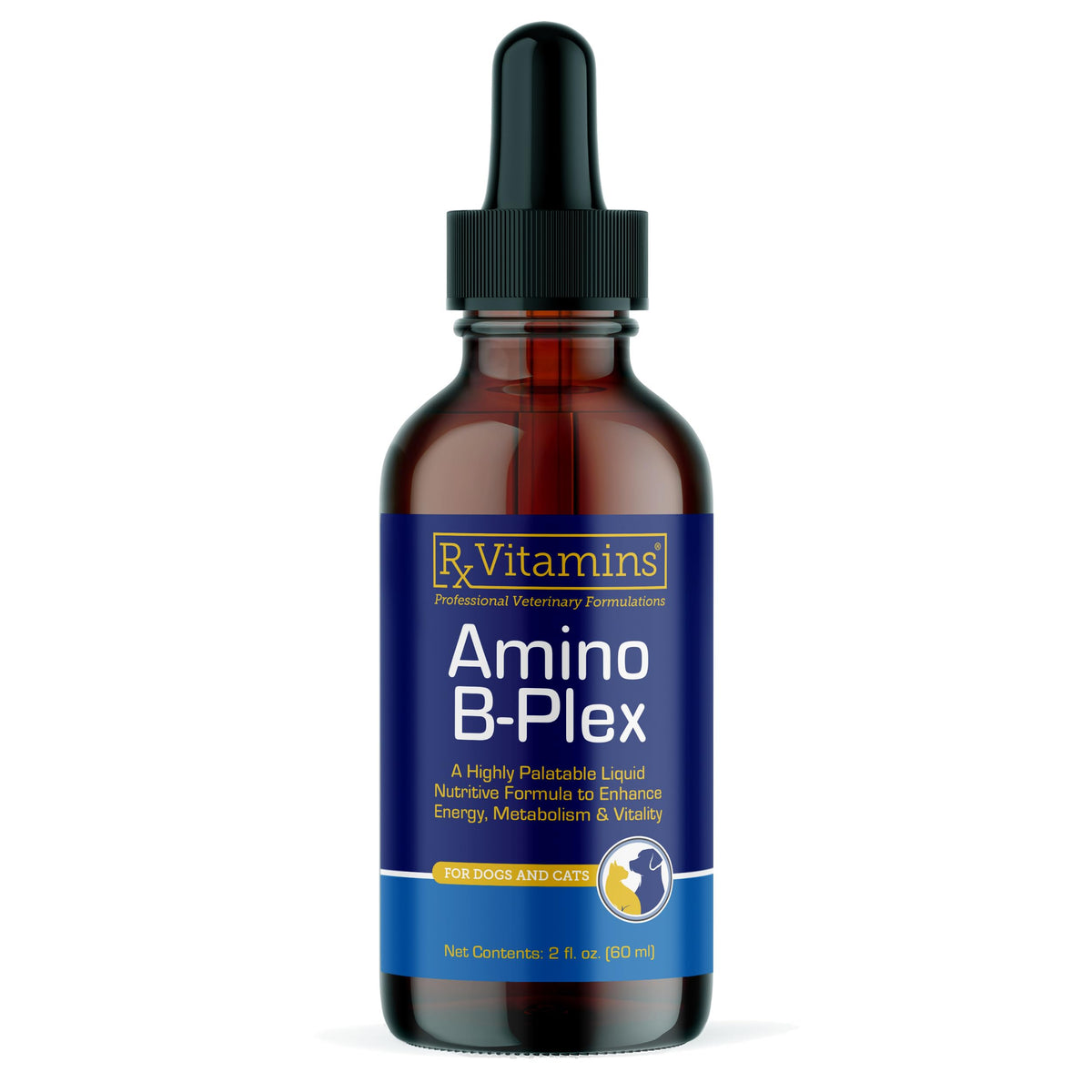 Rx Vitamins Amino B Plex bottle front, a palatable supplement for pets.