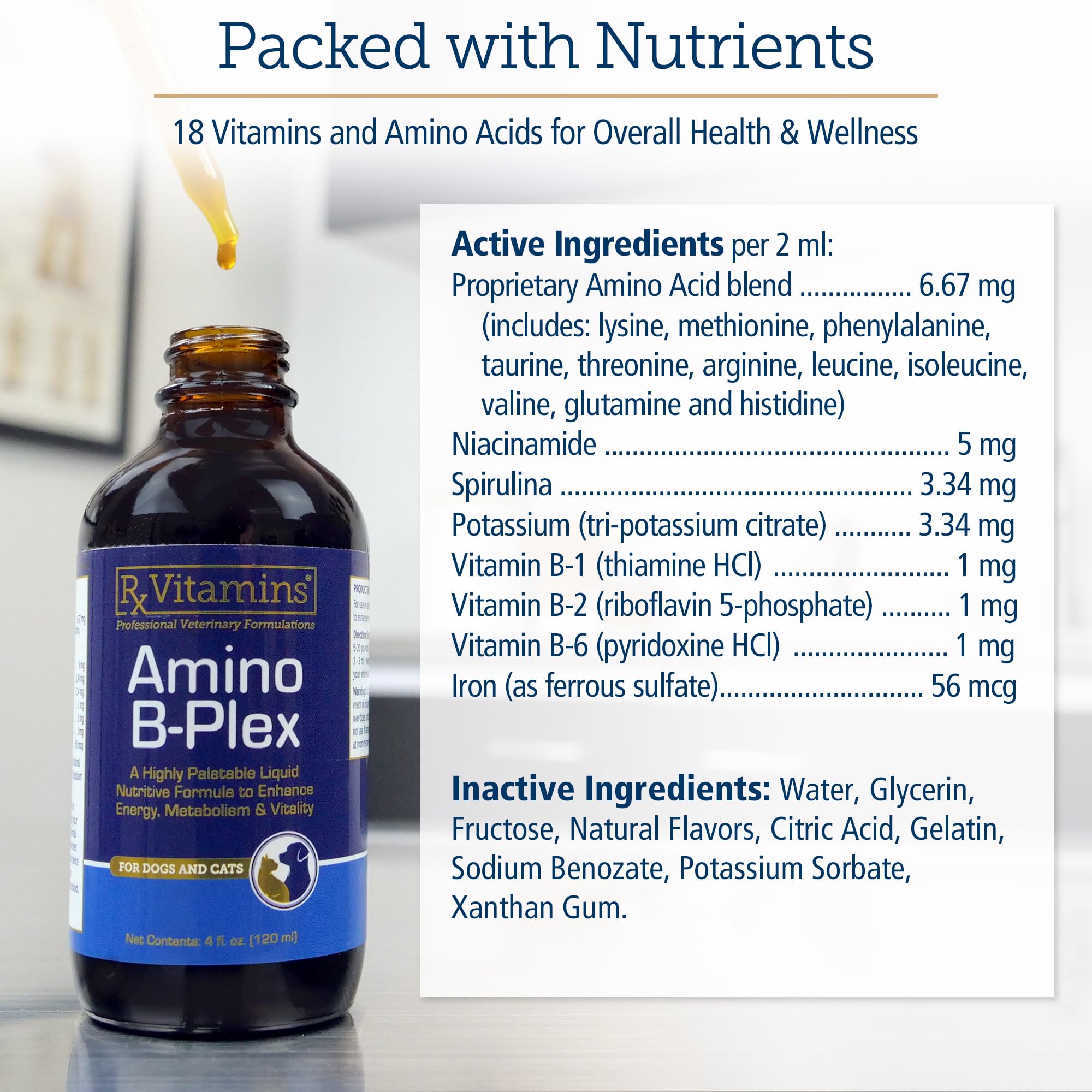 Rx Vitamins Amino B Plex nutrition facts label highlights key ingredients